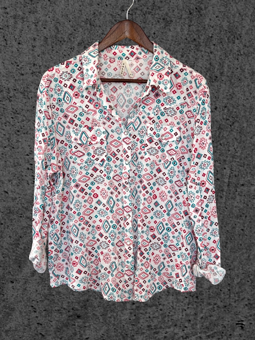 Roper Pink and Blue Cuffed Sleeve Button Down Shirt